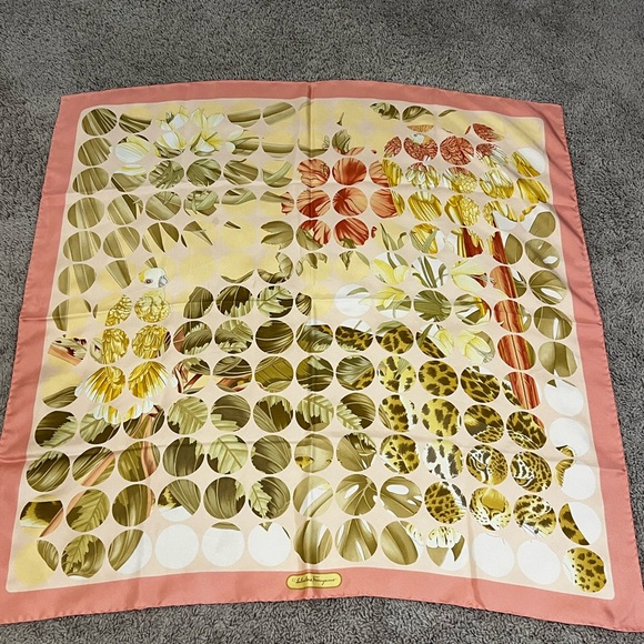 Salvatore Ferragamo Pink and Yellow Floral Silk Scarf - Picture 2 of 4